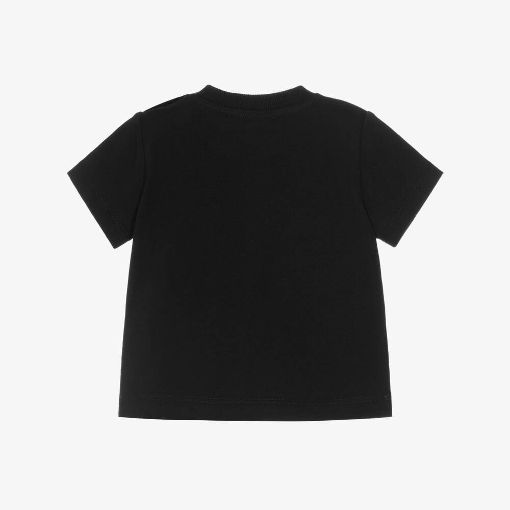 Moschino-Black Cotton T-Shirt with Teddy Bear Logo Patch | Childrensalon