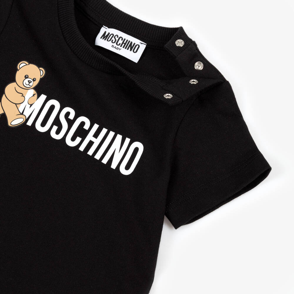 Moschino-Black Cotton Teddy Bear Baby T-Shirt | Childrensalon