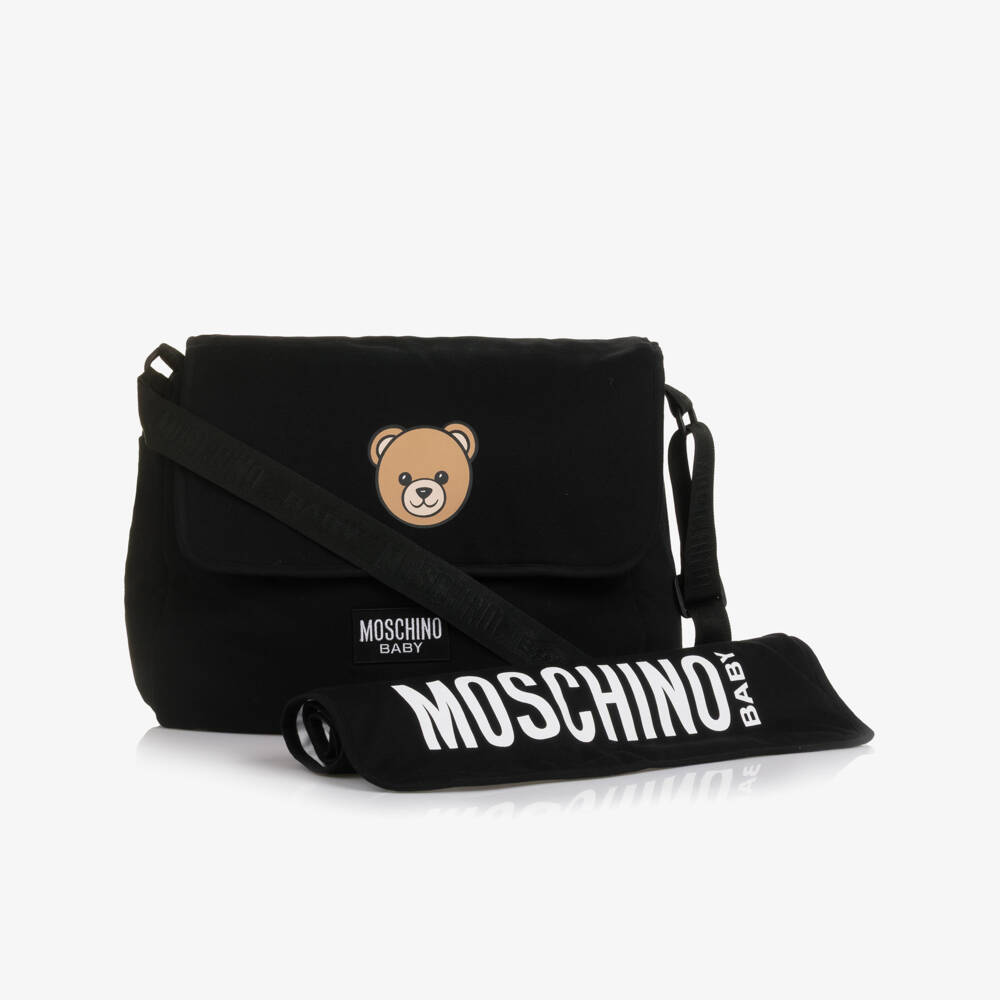 Moschino-Black Cotton Teddy Bear Changing Bag (40cm) | Childrensalon