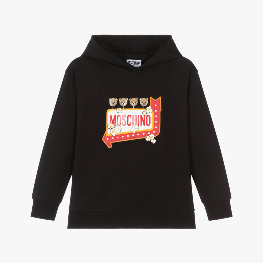 Moschino-Black Cotton Teddy Bear Hoodie | Childrensalon
