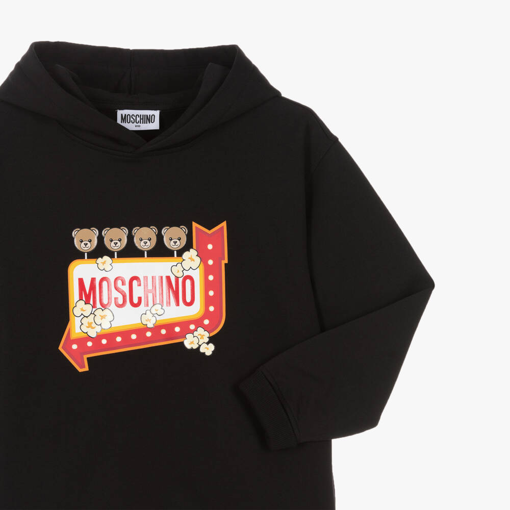 Moschino-Black Cotton Teddy Bear Hoodie | Childrensalon