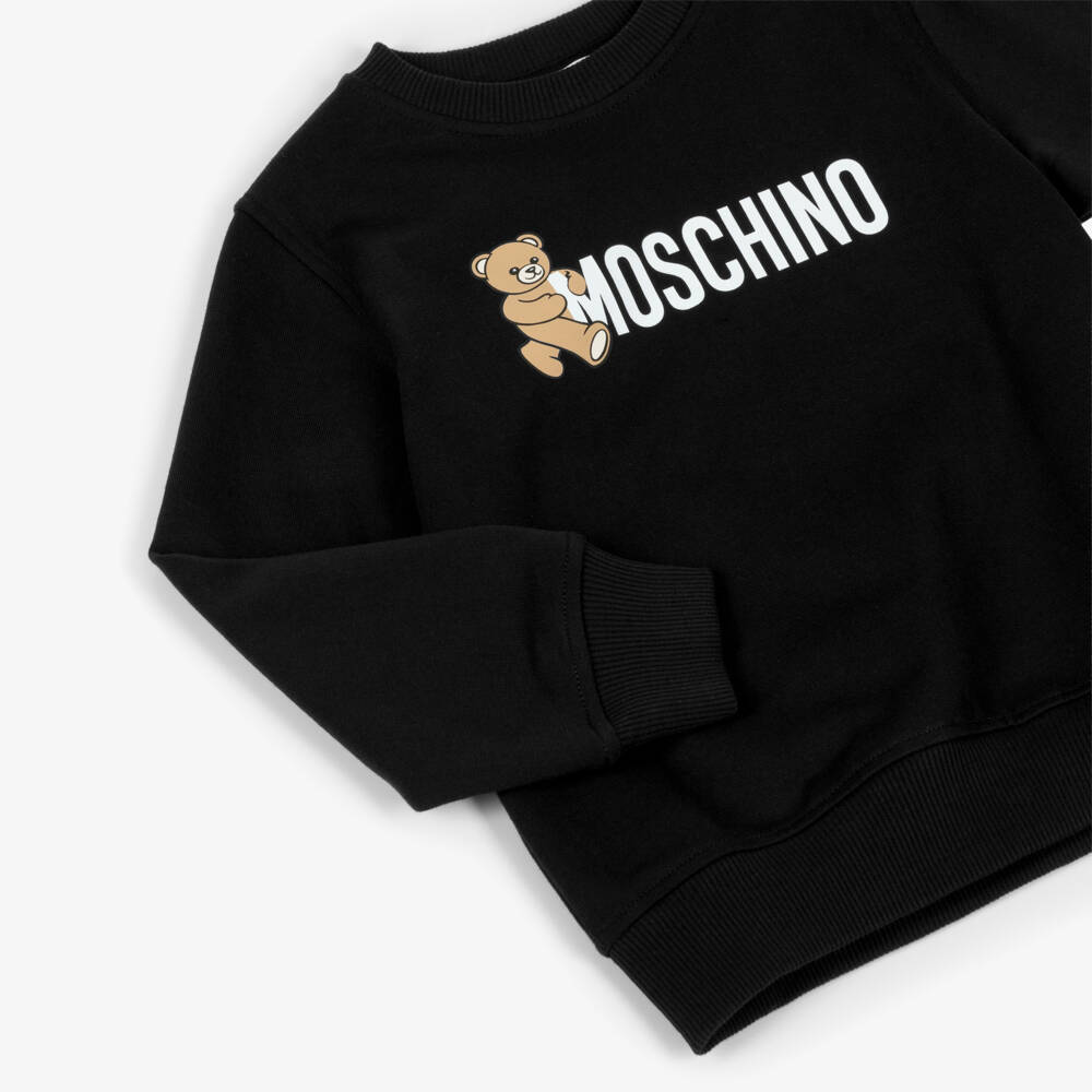 Moschino-Black Cotton Teddy Bear Logo Sweatshirt | Childrensalon