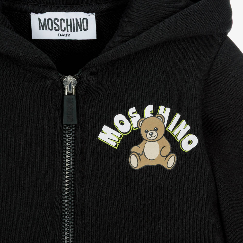 Moschino-Black Cotton Teddy Bear Logo Zip-Up Tracksuit | Childrensalon