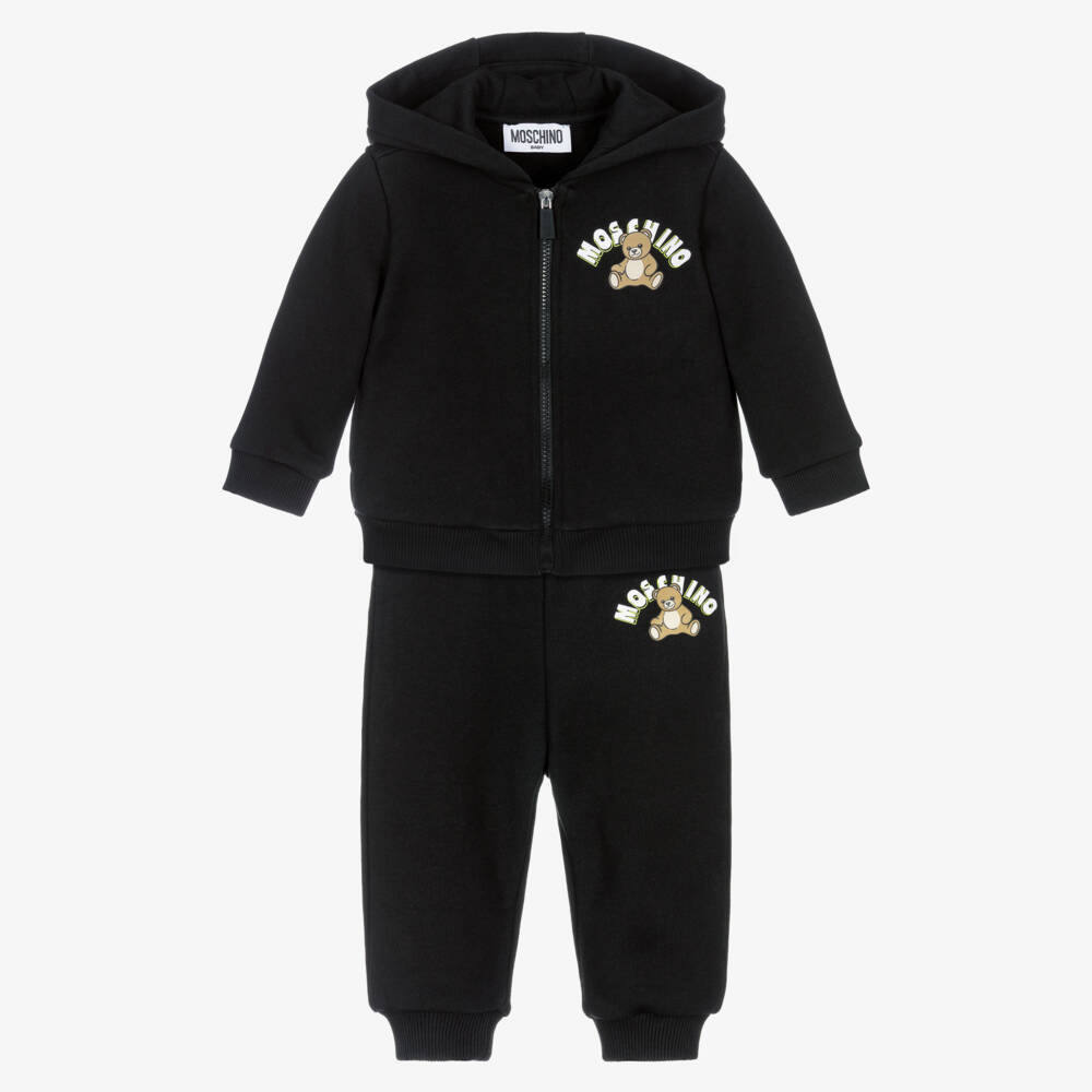 Moschino-Black Cotton Teddy Bear Logo Zip-Up Tracksuit | Childrensalon