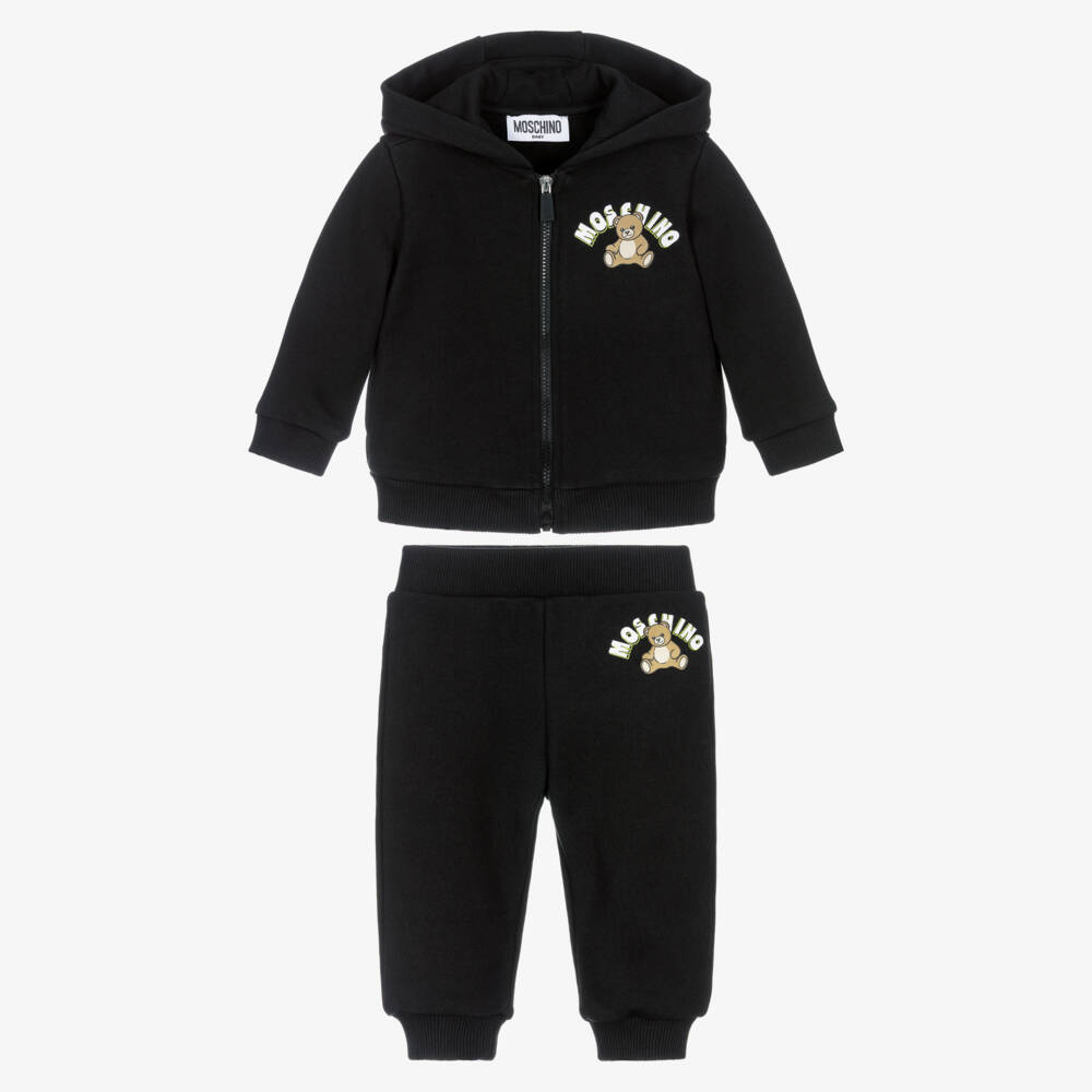 Moschino-Black Cotton Teddy Bear Logo Zip-Up Tracksuit | Childrensalon