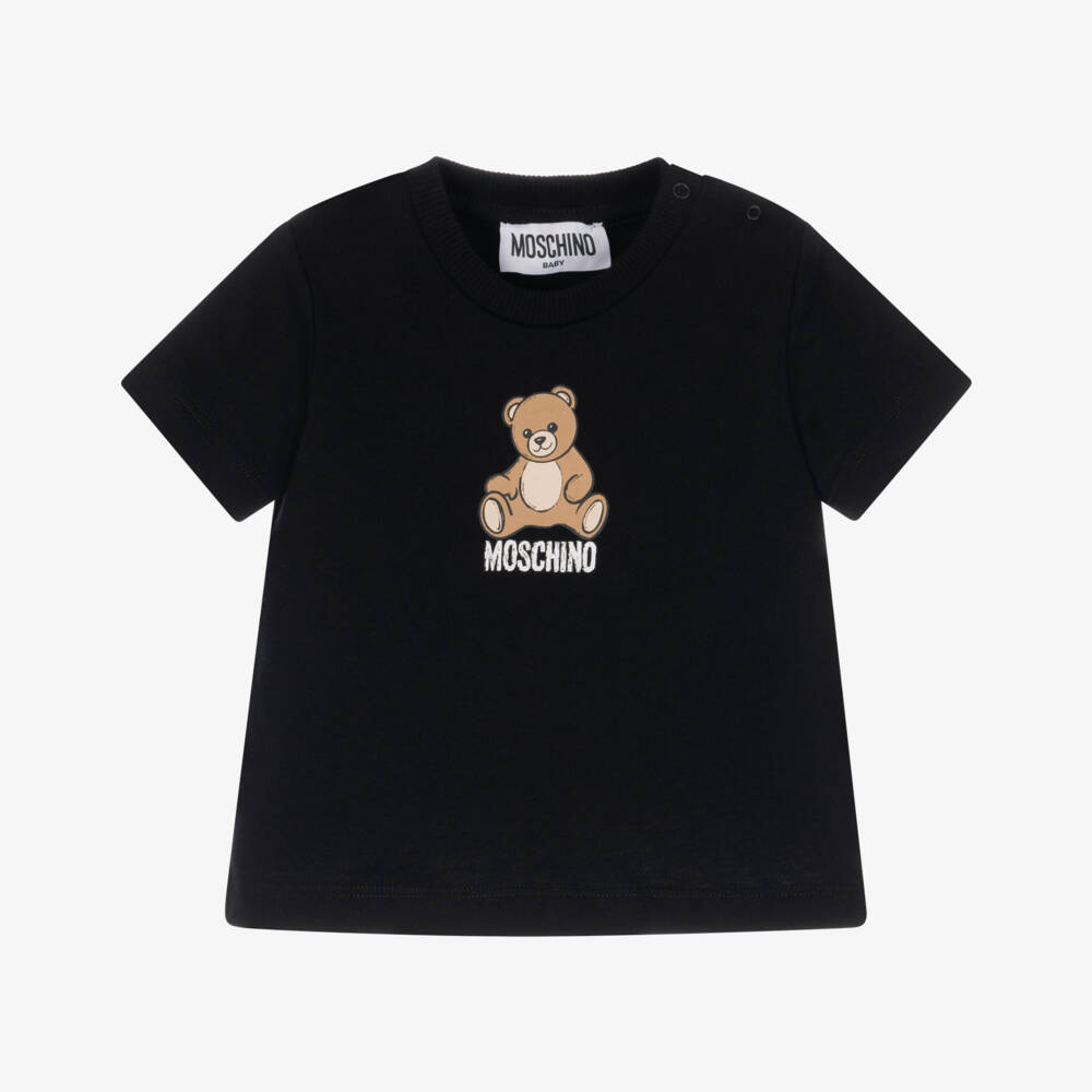 Moschino-Black Cotton Teddy Bear T-Shirt | Childrensalon