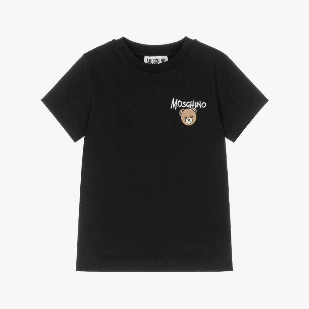 Moschino-Black Crew Neck T-Shirt in Cotton Jersey | Childrensalon