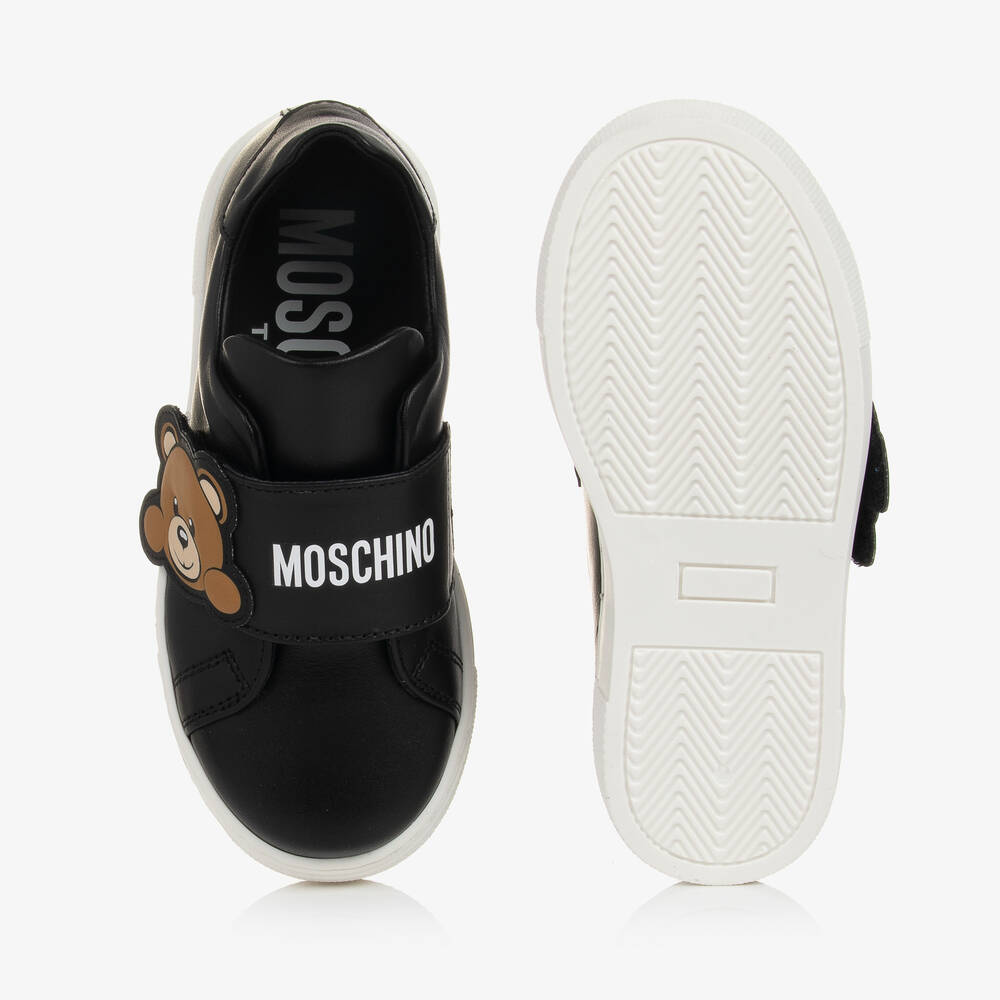 Moschino Кид-Тин-Black Leather Teddy Bear Trainers | Childrensalon