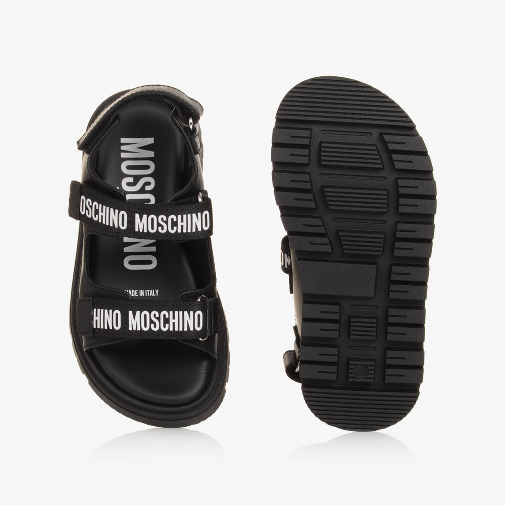 Moschino-Black Leather Velcro Sandals | Childrensalon