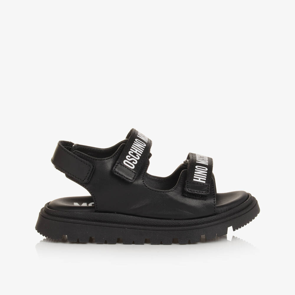Moschino-Black Leather Velcro Sandals | Childrensalon