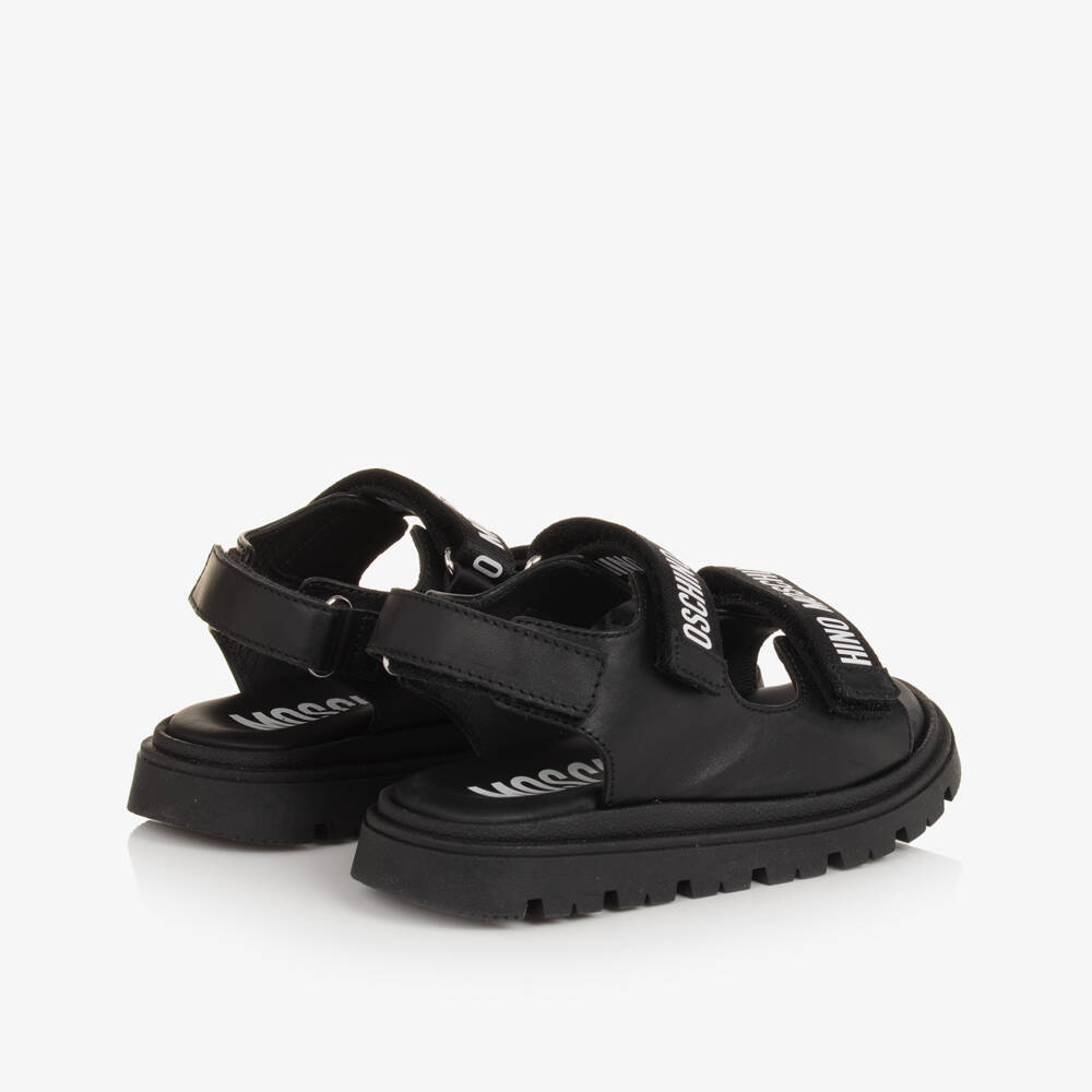 Moschino-Black Leather Velcro Sandals | Childrensalon