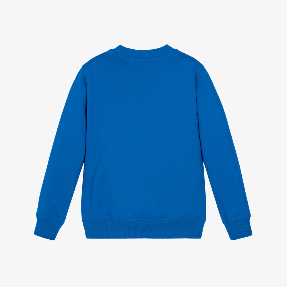 Moschino-Blue Brushback Cotton Sweatshirt with Bear Logo | Childrensalon