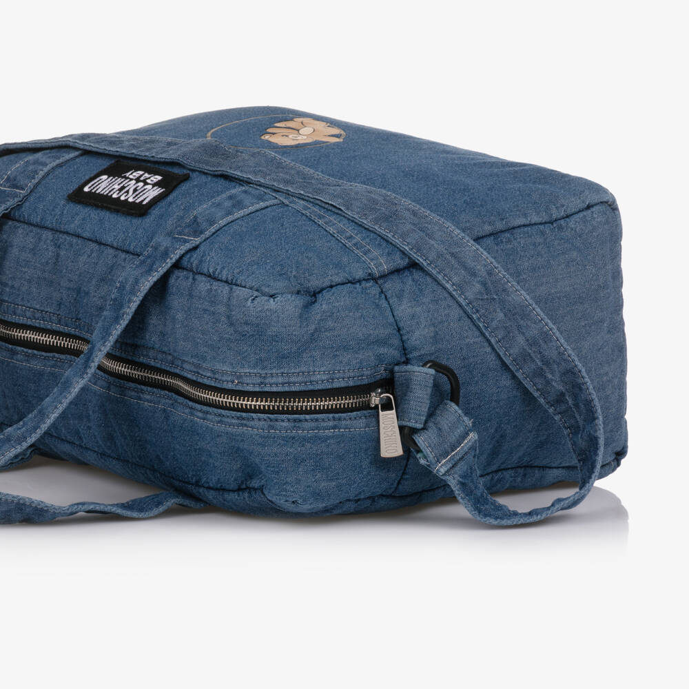 Moschino-حقيبة تغيير الحفاضات شامبراي لون أزرق بطبعة دي تيدي (37 سم) | Childrensalon