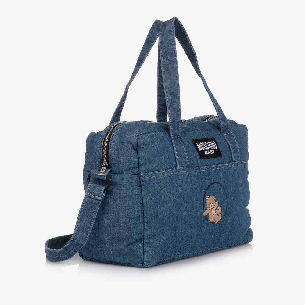 Moschino-حقيبة تغيير الحفاضات شامبراي لون أزرق بطبعة دي تيدي (37 سم) | Childrensalon