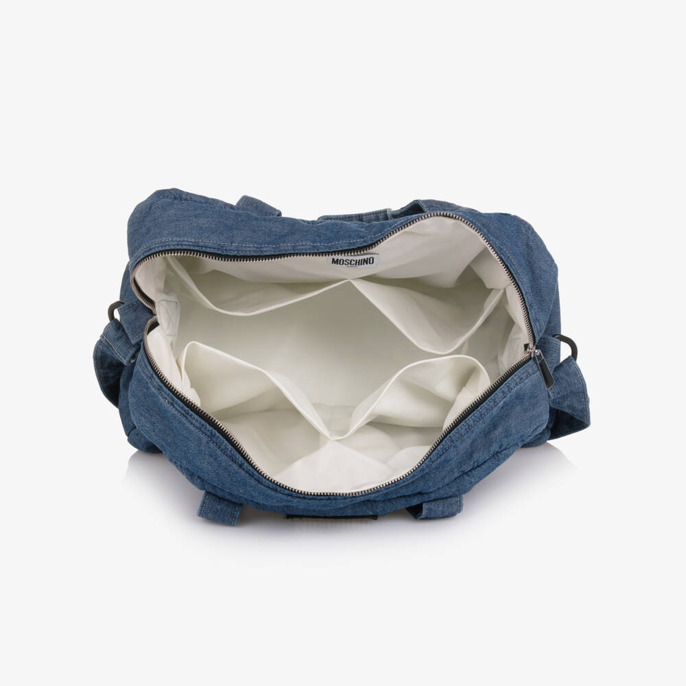 Moschino-حقيبة تغيير الحفاضات شامبراي لون أزرق بطبعة دي تيدي (37 سم) | Childrensalon