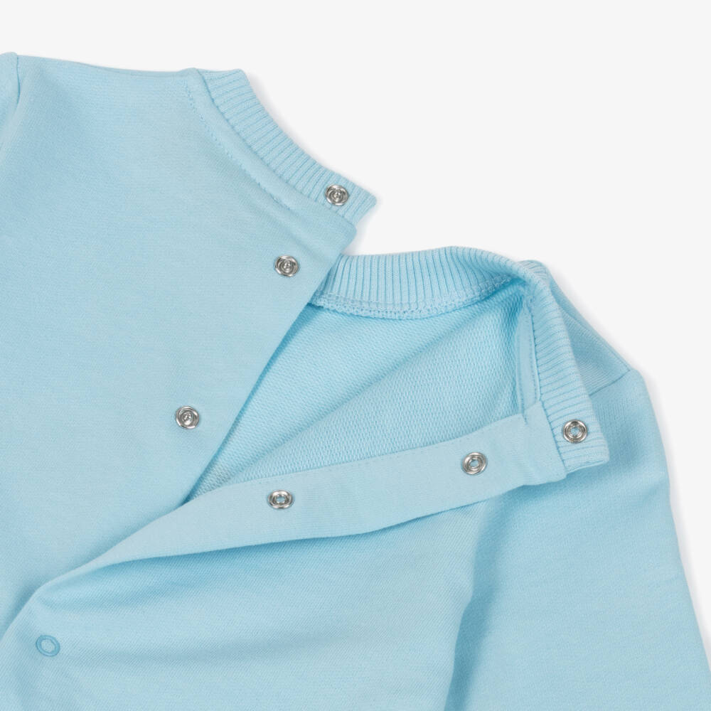 Moschino-Blue Cotton Babygrow with Teddy Bear Logo | Childrensalon