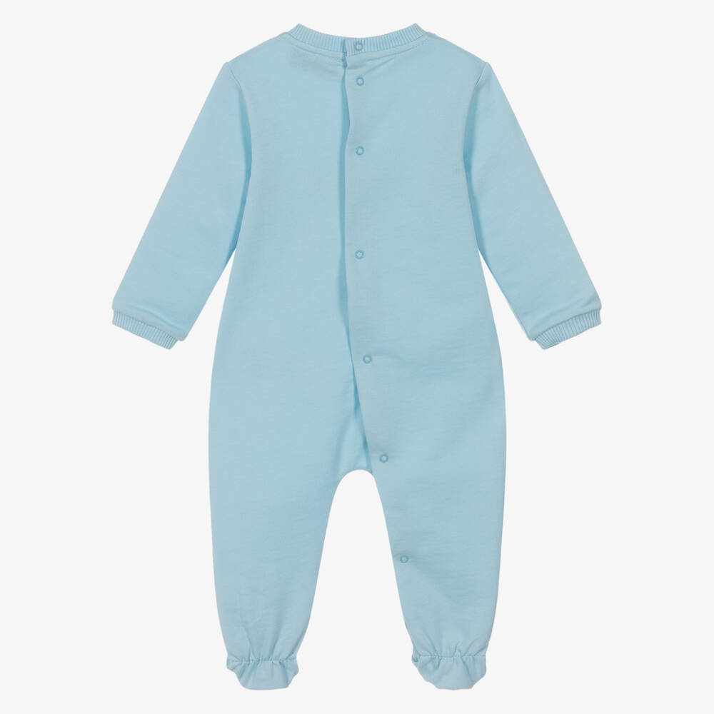 Moschino-Blue Cotton Babygrow with Teddy Bear Logo | Childrensalon