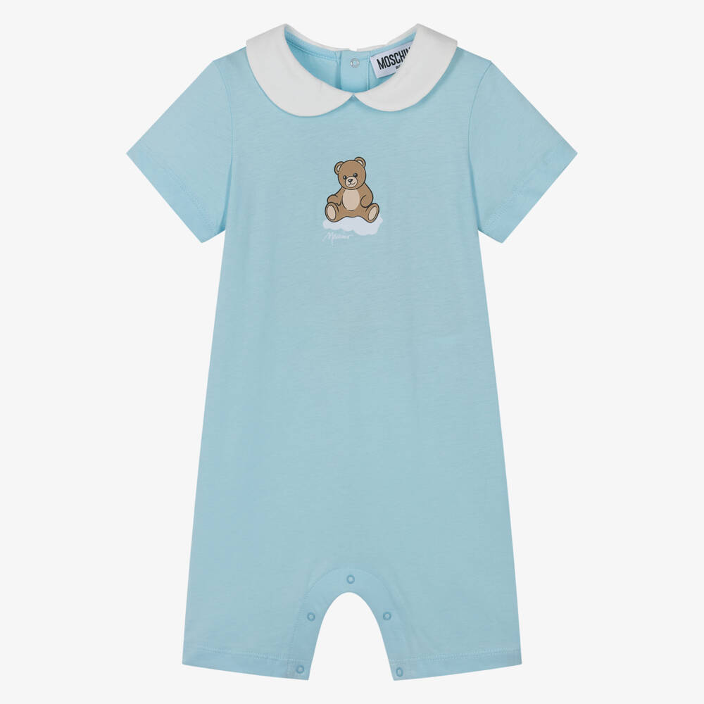 Moschino-Blue Cotton Jersey Baby Shortie With Teddy Bear Print | Childrensalon