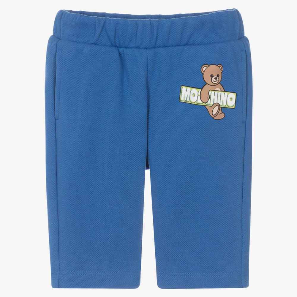 Moschino-Blue Cotton Piqué Teddy Bear Joggers | Childrensalon