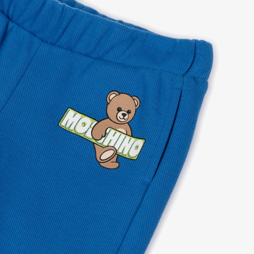 Moschino-Blue Cotton Piqué Teddy Bear Joggers | Childrensalon