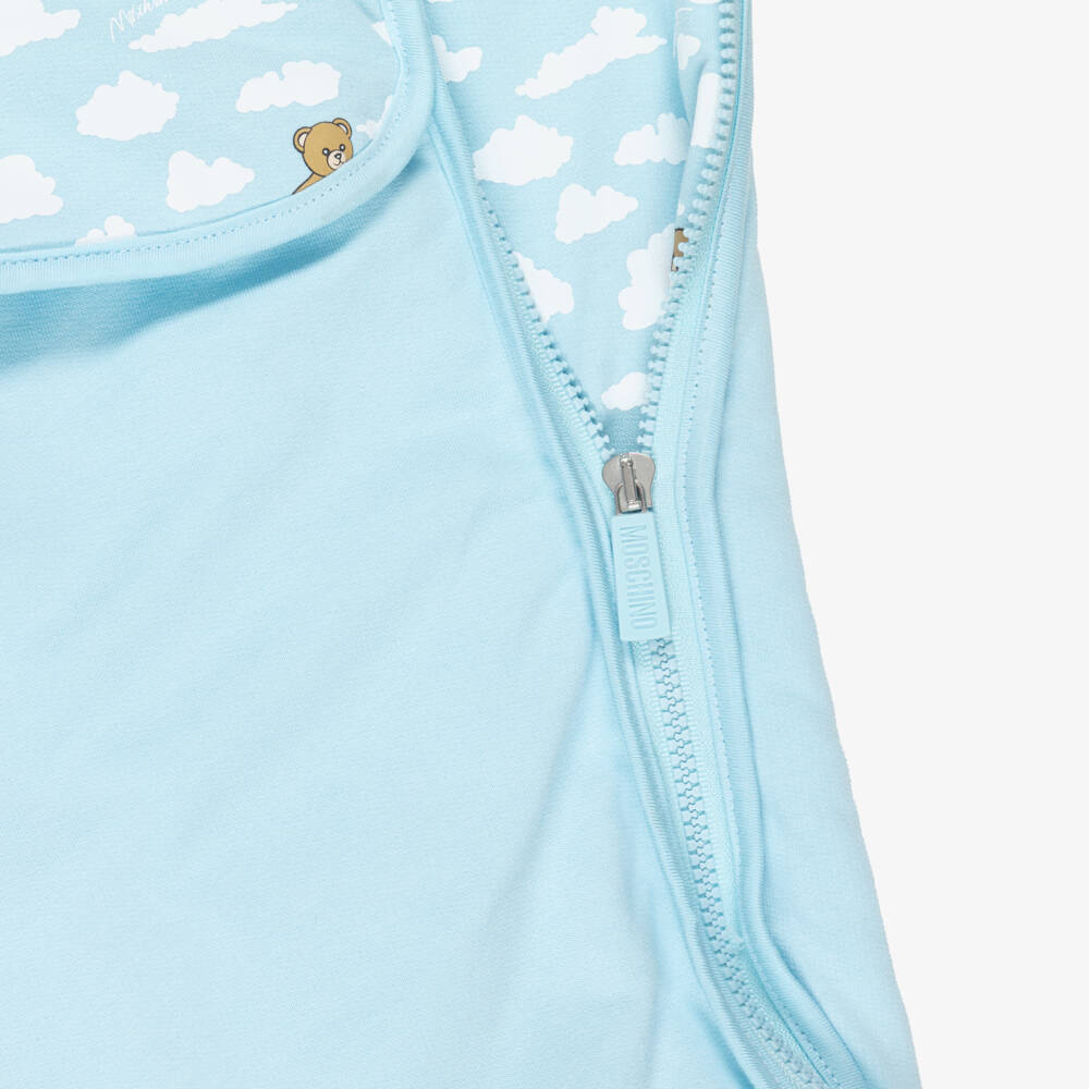 Moschino-Blue Cotton Teddy Bear & Cloud Print Nest (82cm) | Childrensalon