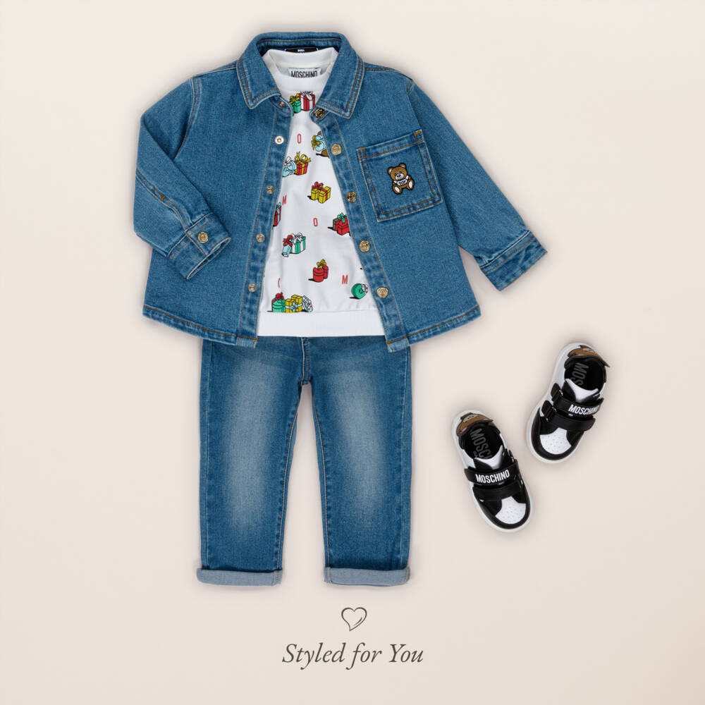 Moschino Baby-Blue Denim Teddy Logo Jeans | Childrensalon