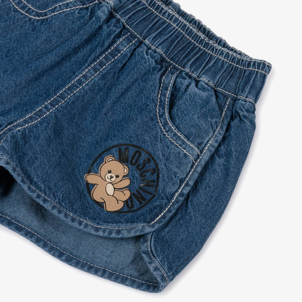 Moschino-Blue Denim Wash Cotton Chambray Shorts | Childrensalon