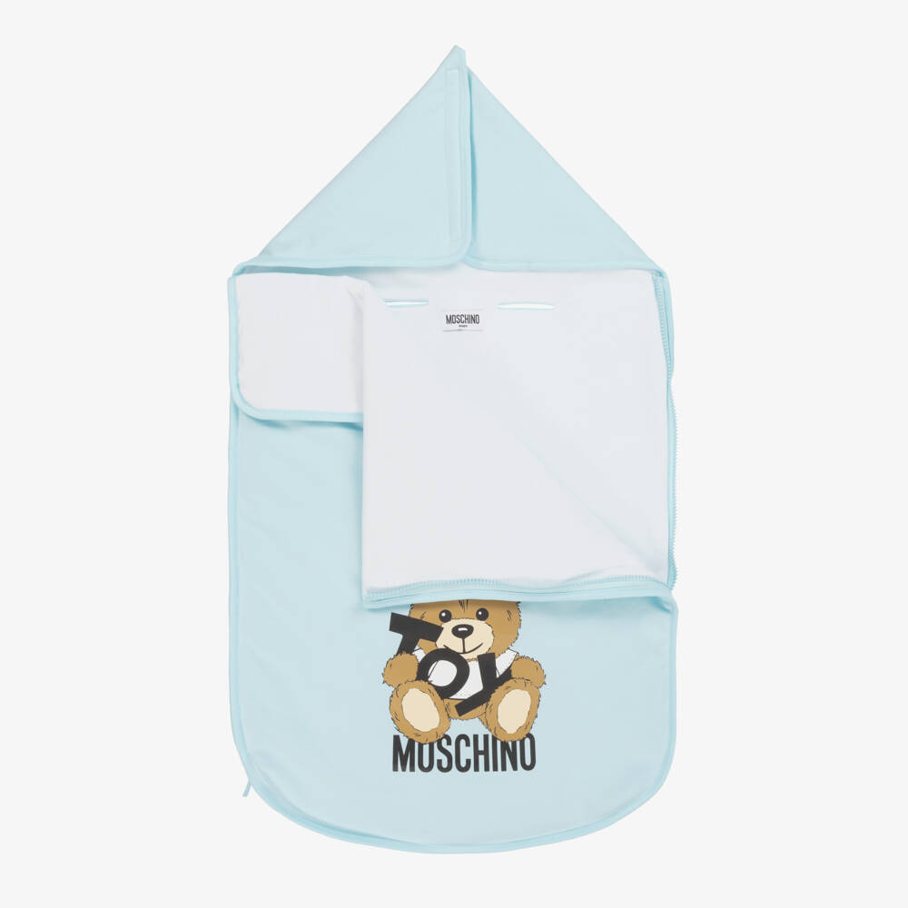 Moschino-Blue Teddy Bear Logo Cotton Nest (76cm) | Childrensalon