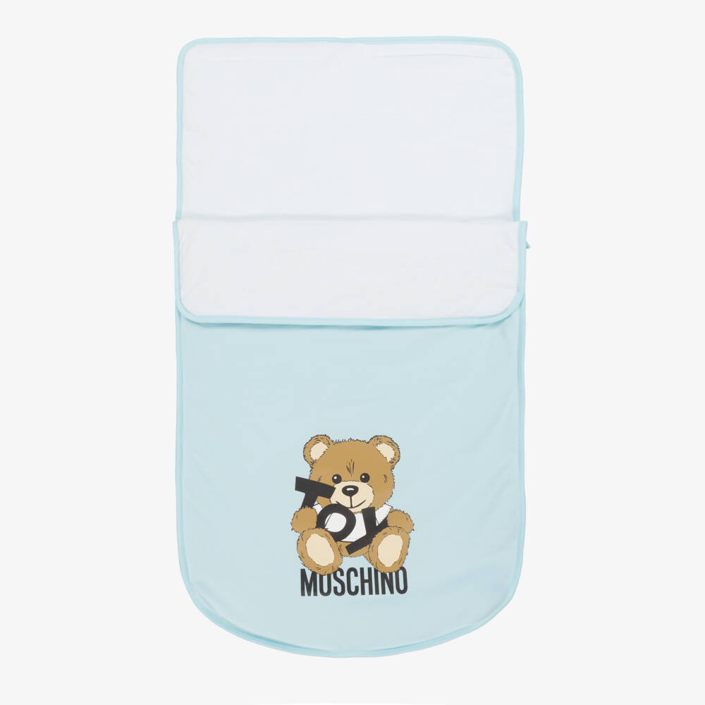 Moschino-Blue Teddy Bear Logo Cotton Nest (76cm) | Childrensalon