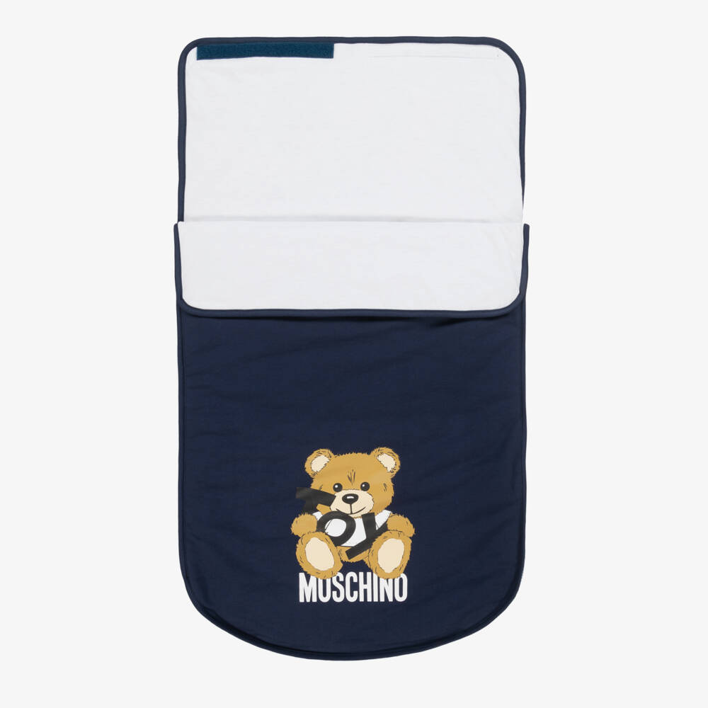 Moschino-Blue Teddy Bear Logo Cotton Nest (76cm) | Childrensalon
