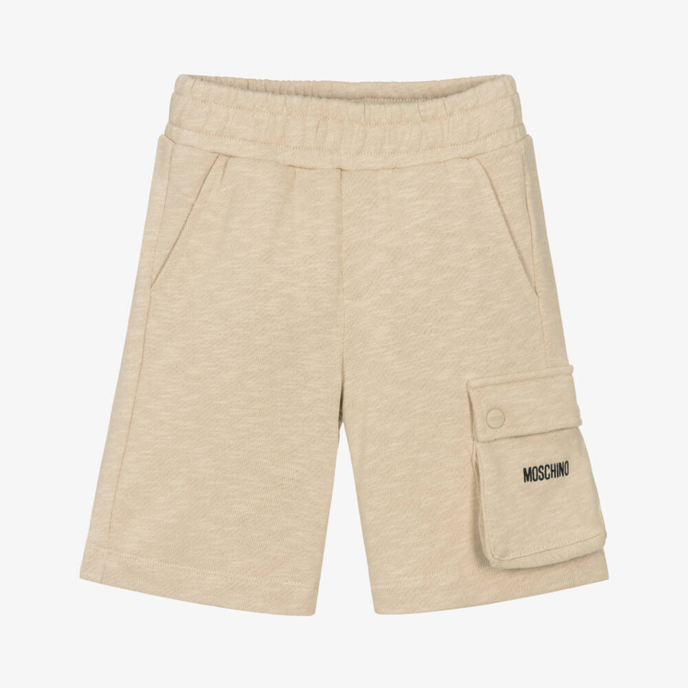 Moschino-شورت قطن جيرسي بجيب كارغو لون بيج للأولاد | Childrensalon