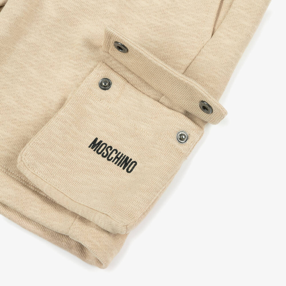 Moschino-شورت قطن جيرسي بجيب كارغو لون بيج للأولاد | Childrensalon