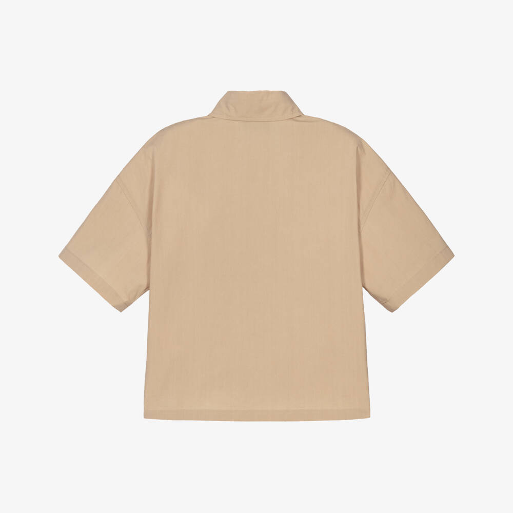 Moschino-Boys Beige Cotton Poplin Shirt with Teddy Bear Logo | Childrensalon