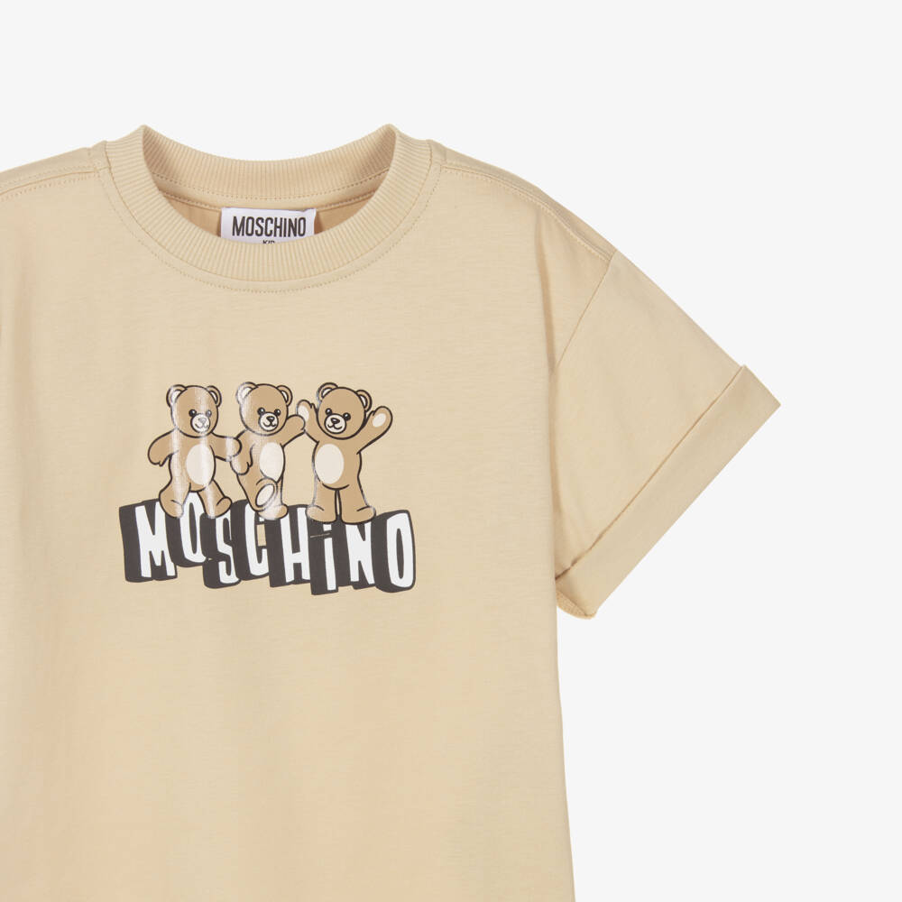 Moschino-Boys Beige Cotton Teddy Bear T-Shirt | Childrensalon