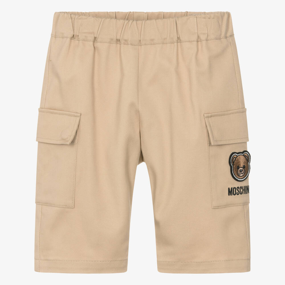 Moschino-Boys Beige Cotton Twill Cargo Trousers | Childrensalon