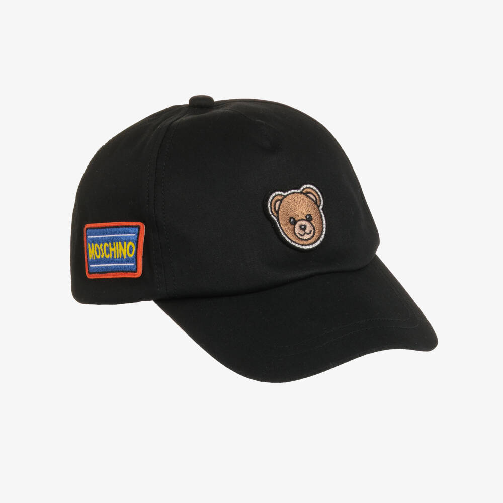 Moschino-Boys Black Baseball Cap with Teddy Bear & Logo Patch | Childrensalon