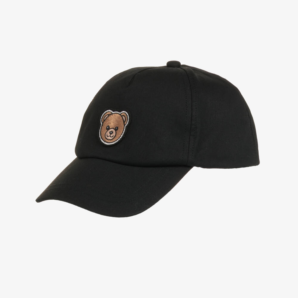 Moschino-Boys Black Baseball Cap with Teddy Bear & Logo Patch | Childrensalon