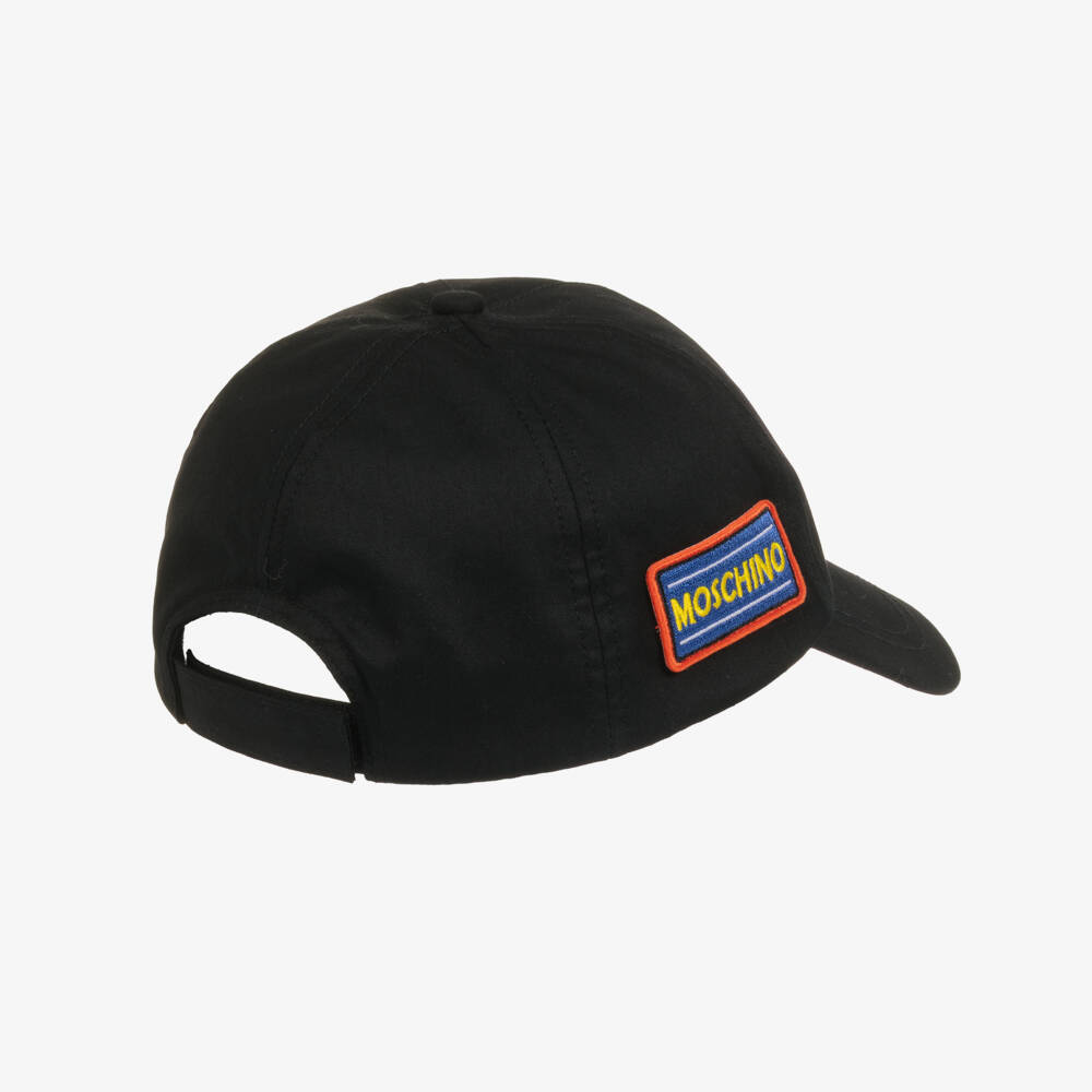 Moschino-Boys Black Baseball Cap with Teddy Bear & Logo Patch | Childrensalon