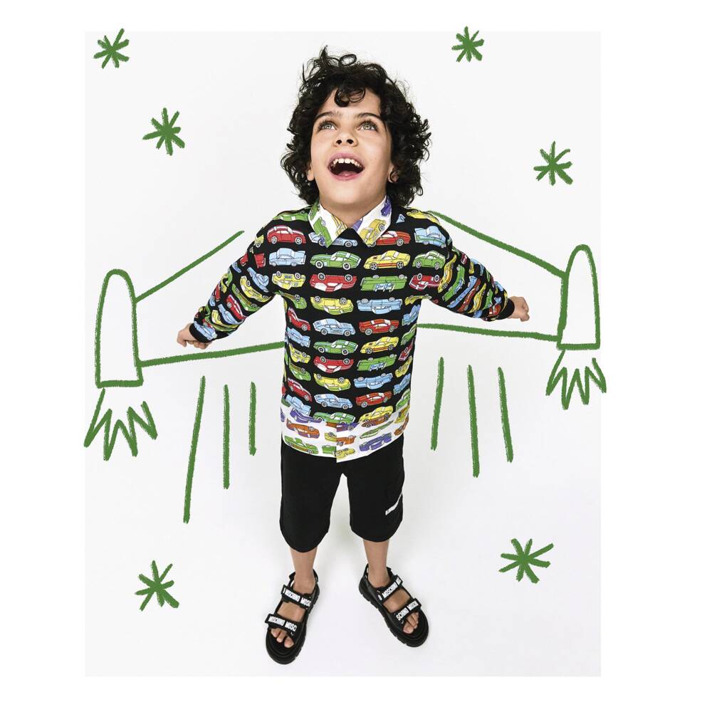 Moschino-Boys Black Cotton Jersey Logo Tape Shorts | Childrensalon