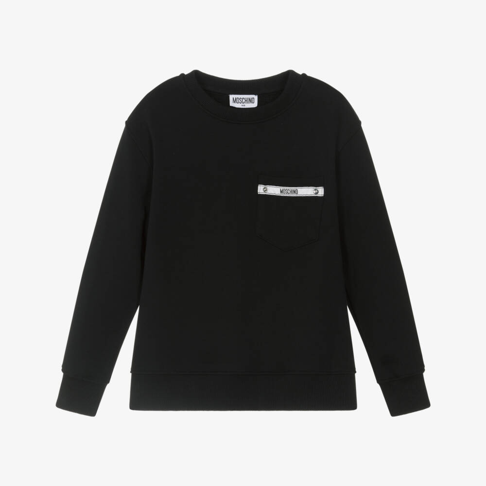 Moschino-Boys Black Cotton Jersey Logo Tape Sweatshirt | Childrensalon