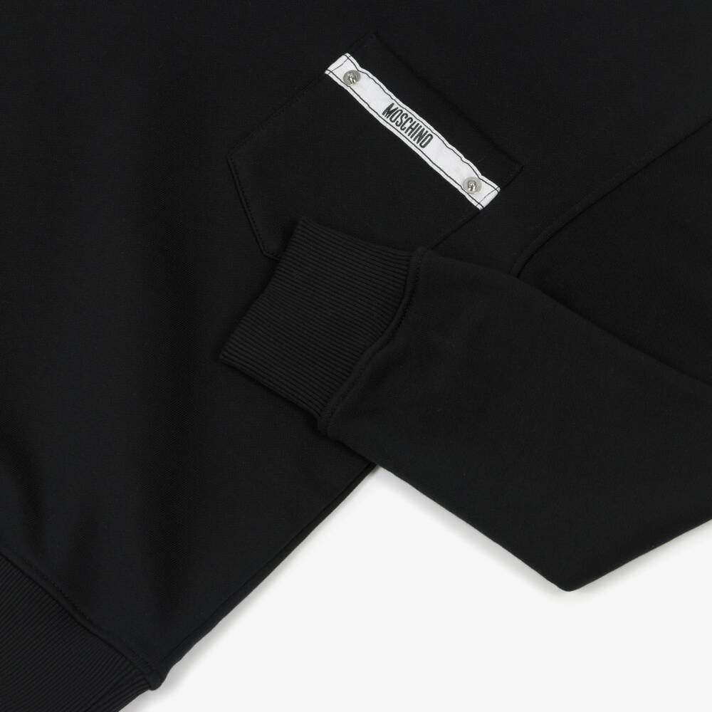 Moschino-Boys Black Cotton Jersey Logo Tape Sweatshirt | Childrensalon