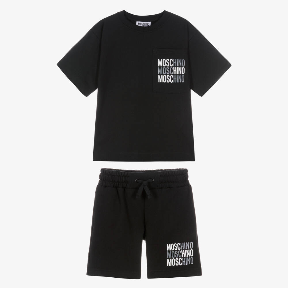 Moschino-Boys Black Cotton Shorts Set | Childrensalon