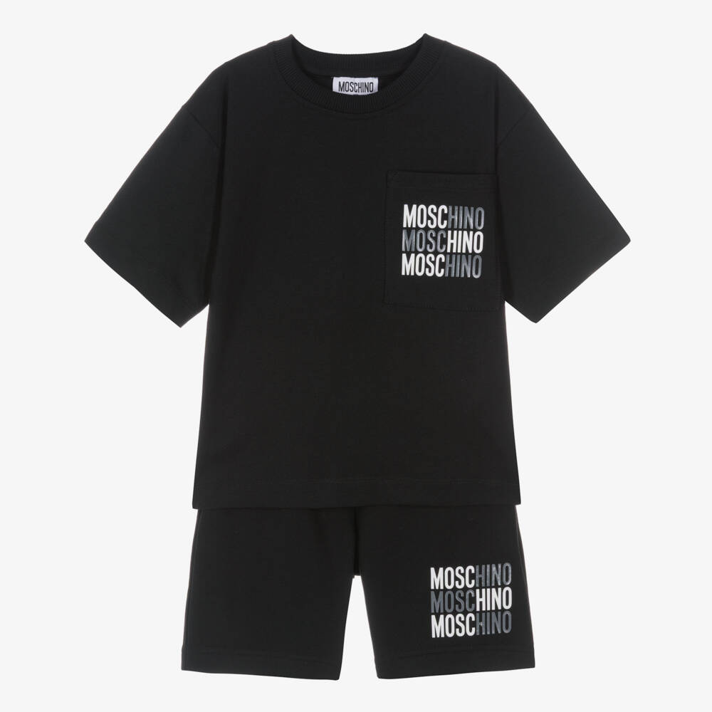 Moschino-Boys Black Cotton Shorts Set | Childrensalon