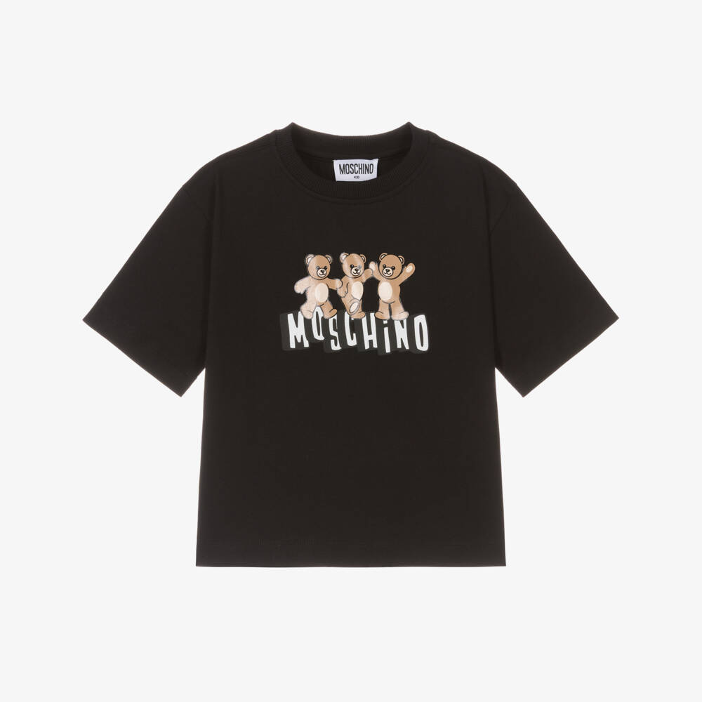 Moschino-Boys Black Cotton Teddy Bear T-Shirt | Childrensalon