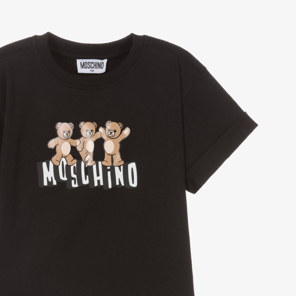 Moschino-Boys Black Cotton Teddy Bear T-Shirt | Childrensalon