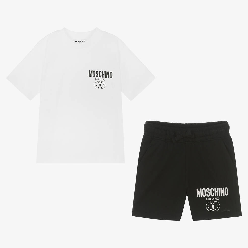 Moschino Kid-Teen-Boys Black Double Smiley Cotton Shorts Set | Childrensalon
