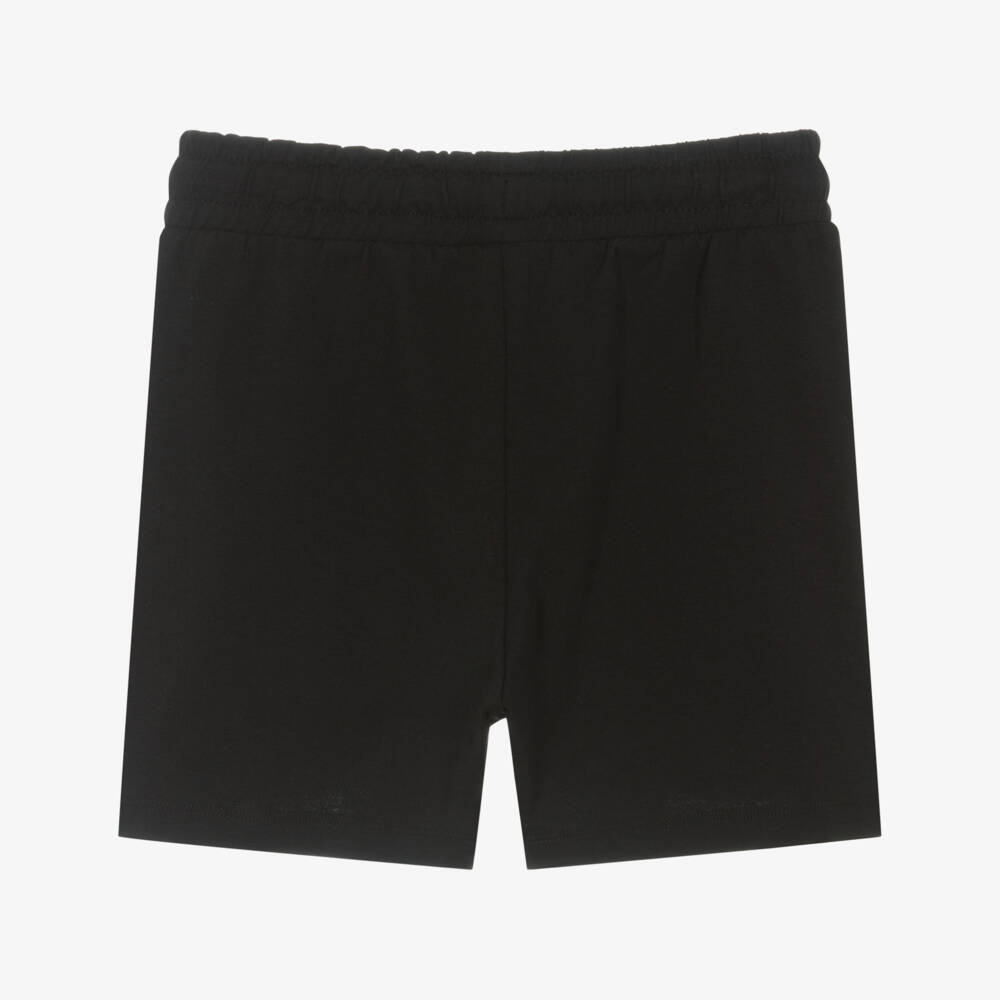 Moschino-Boys Black Wordmark Logo Cotton Shorts | Childrensalon
