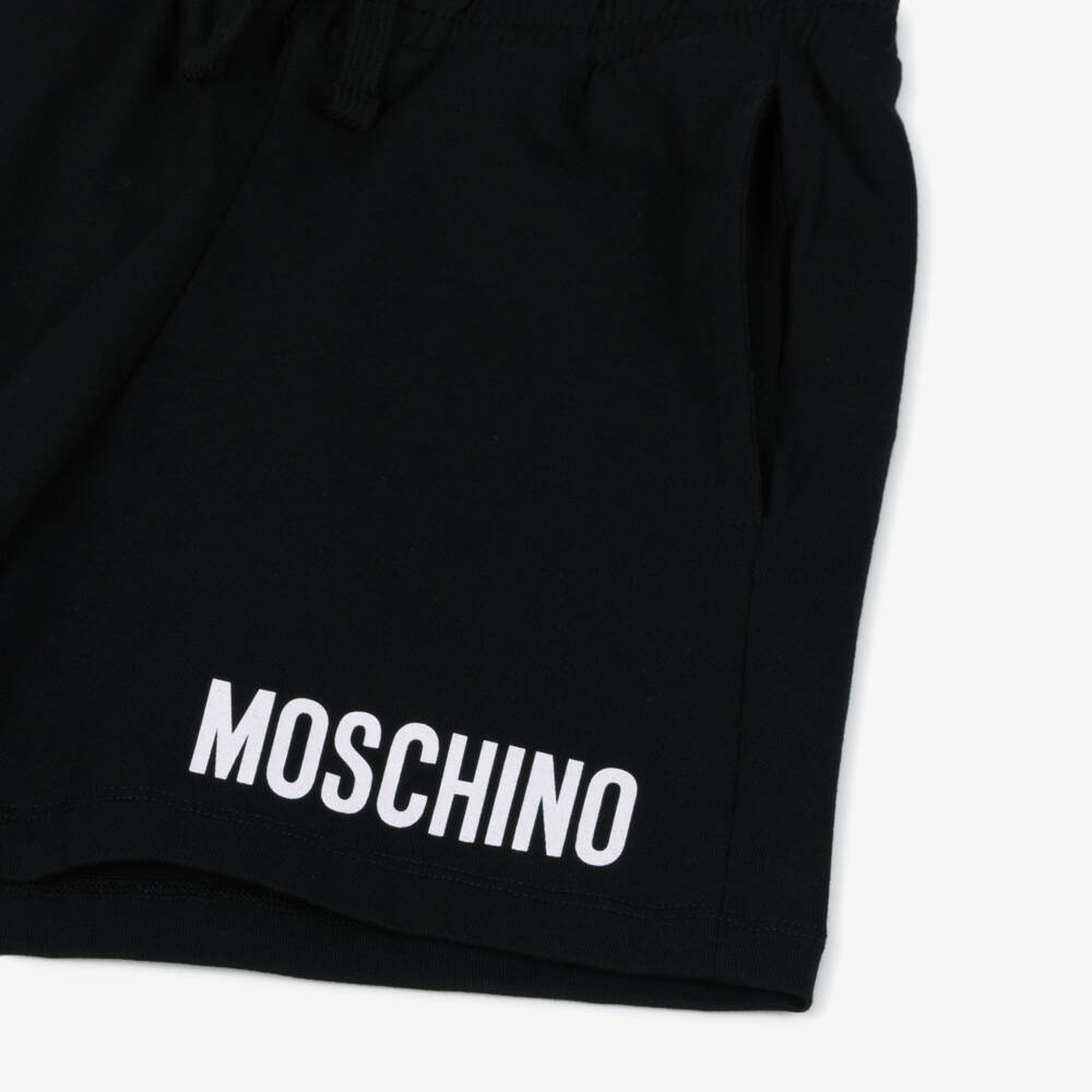 Moschino-Boys Black Wordmark Logo Cotton Shorts | Childrensalon
