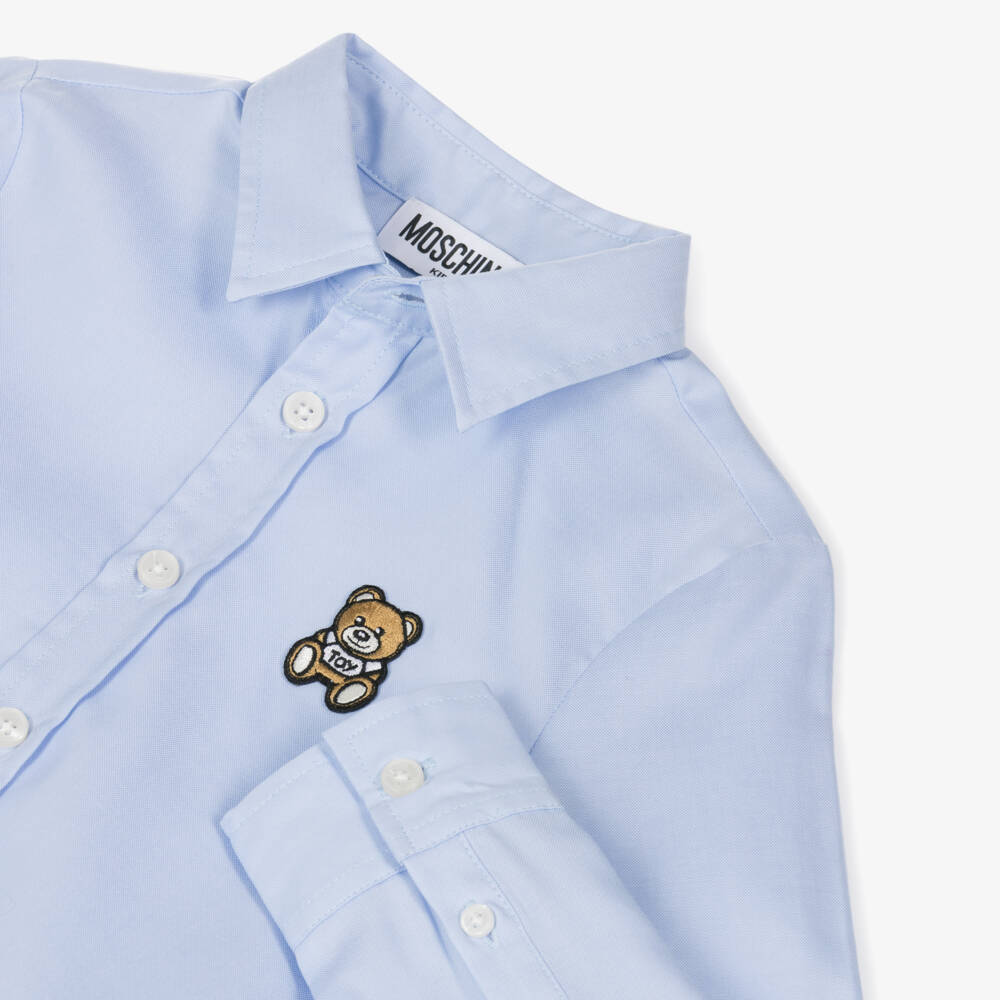 Moschino-قميص بشعار الدب تيدي قطن لون أزرق للأولاد | Childrensalon