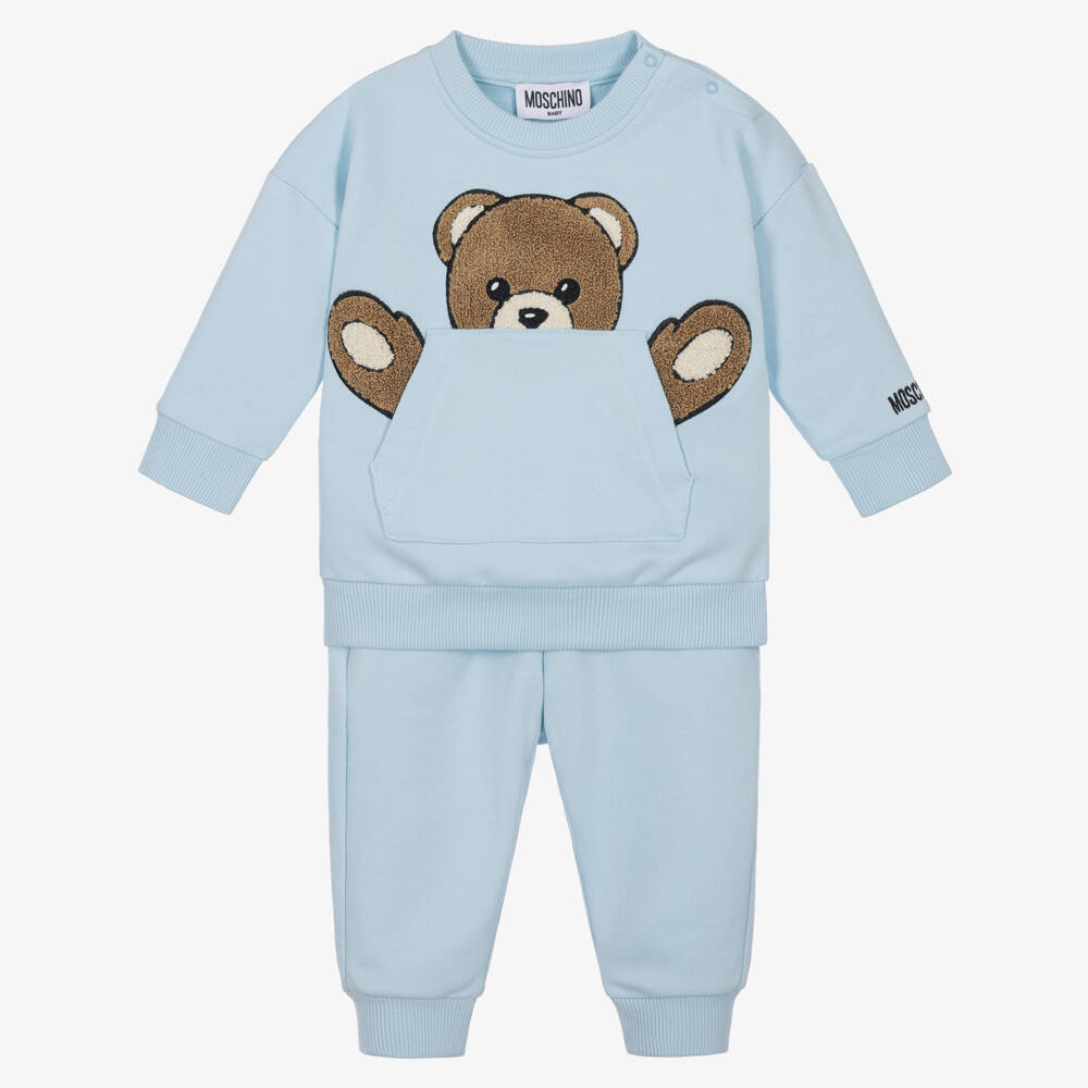 Moschino-Boys Blue Cotton Tracksuit with Teddy Bear Pocket | Childrensalon